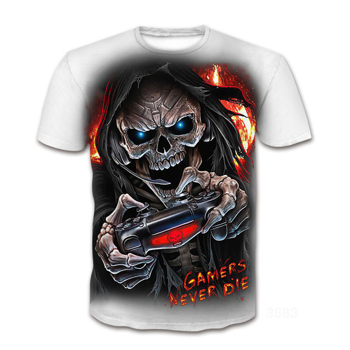 Summer 3D Digital Printing Men's Printed Fashion T-Shirt with Round Neck, Horror Skull Head Series
