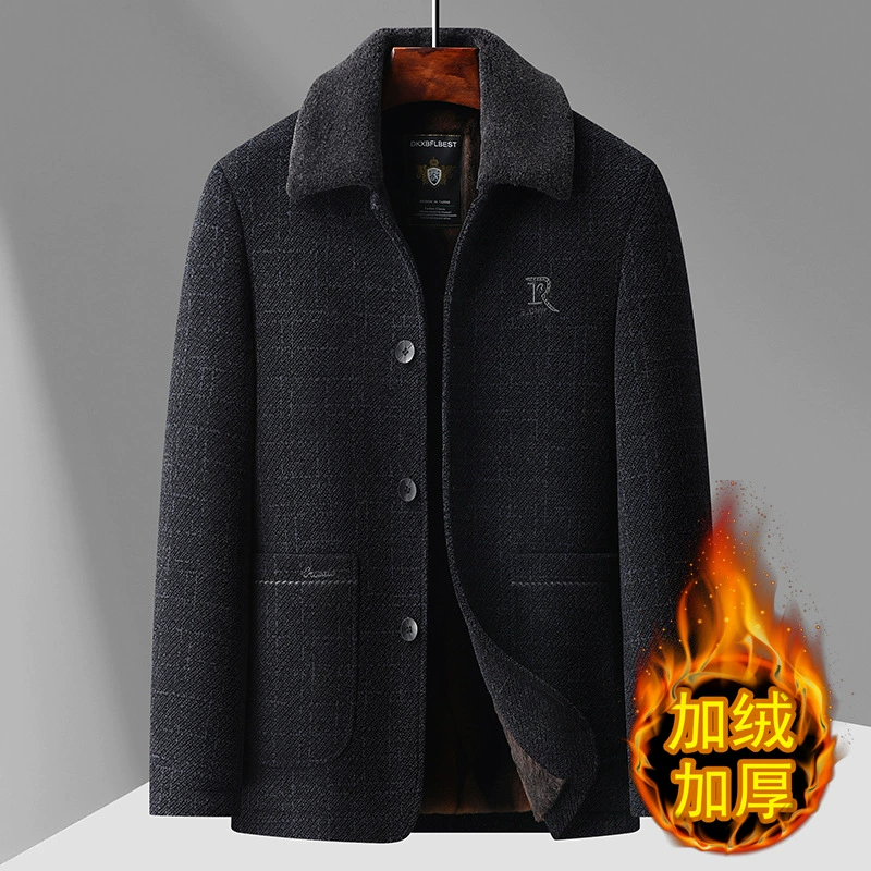 Мужчины среднего и пожилого возраста зимняя одежда плюс пушистая шерстяная теплая хлопчатобумажная куртка