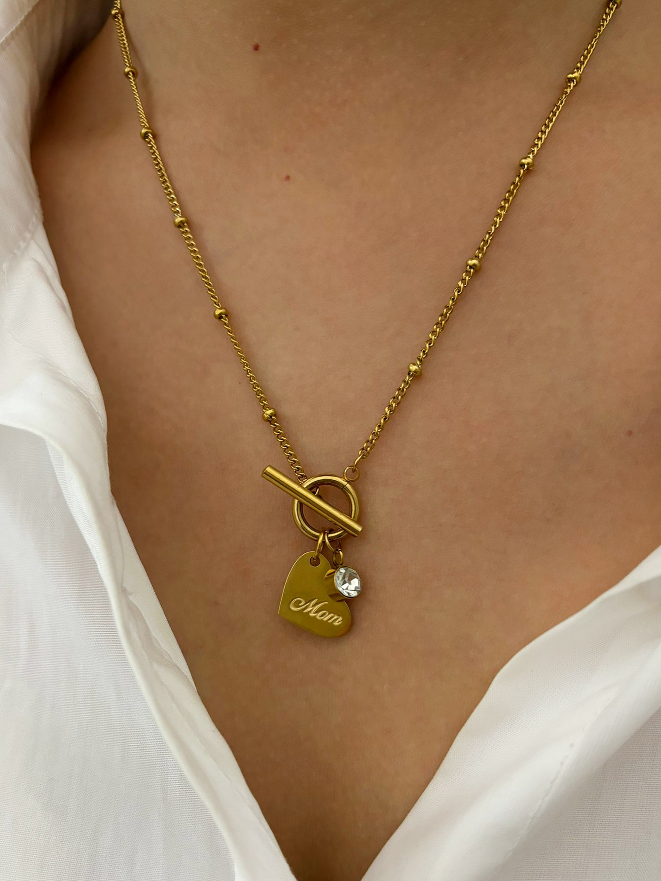 316L Stainless Steel Chain Material 316L Stainless Steel Letter Heart Shape Waterproof Non Tarnish Surgical Steel Simple Style Classic Style Cuban Link Chain Curb Chain Pendant Necklace For Women's