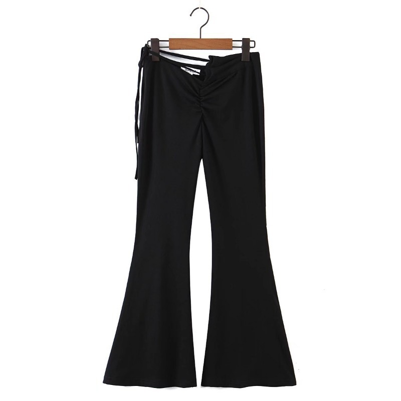 solid color tied rope waistless bell-bottoms NSXDX117979