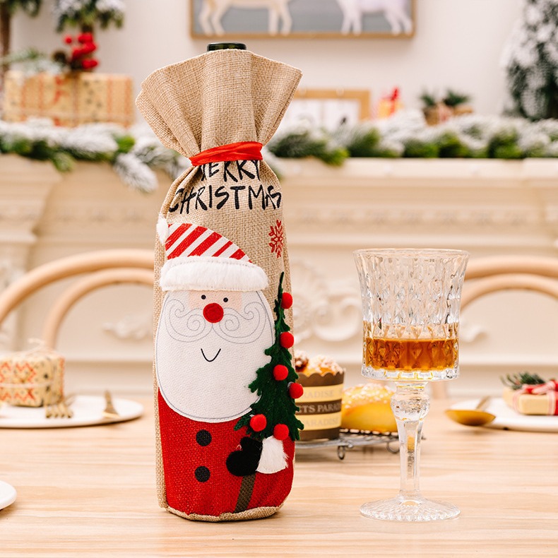Navidad transfronteriza botella de vino nuevo lienzo bordado botella de vino viejos muñeco de nieve decoración de mesa de Navidad
