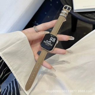 适用苹果iwatch11代se拼色荔枝纹H圈手表带Apple Watch10/9/Ultra