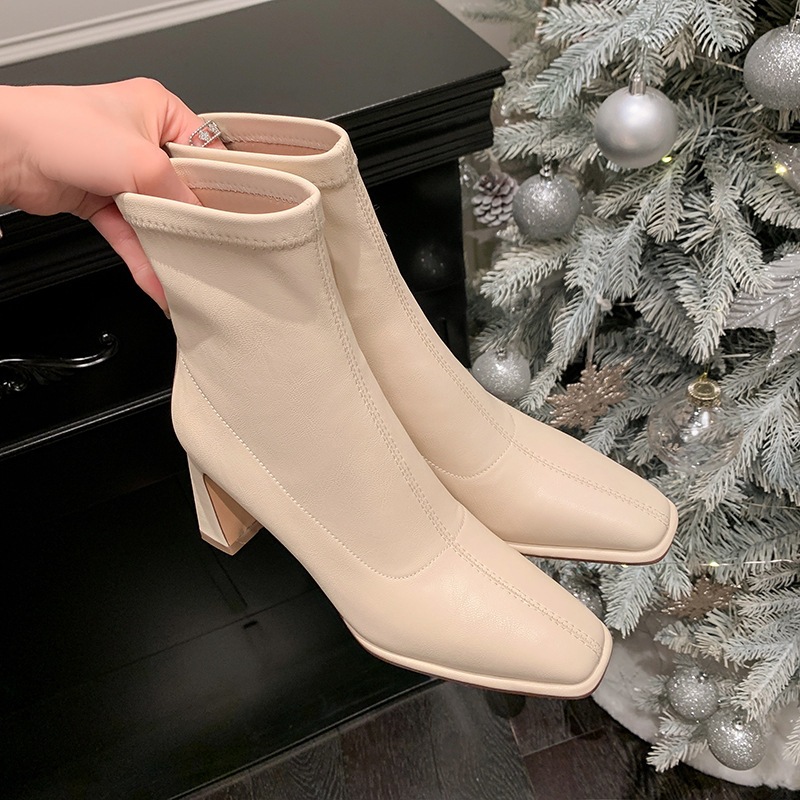 Temperament slimming small square toe high heel Martin boots for…