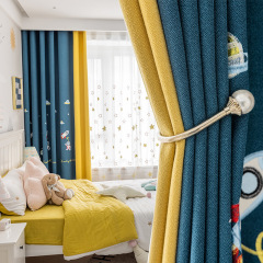 New children's room curtains with environmental protection, light-blocking, cotton-linen, cartoon-style, cute and playful, stereoscopic embroidered, floor-standing light-blocking curtains