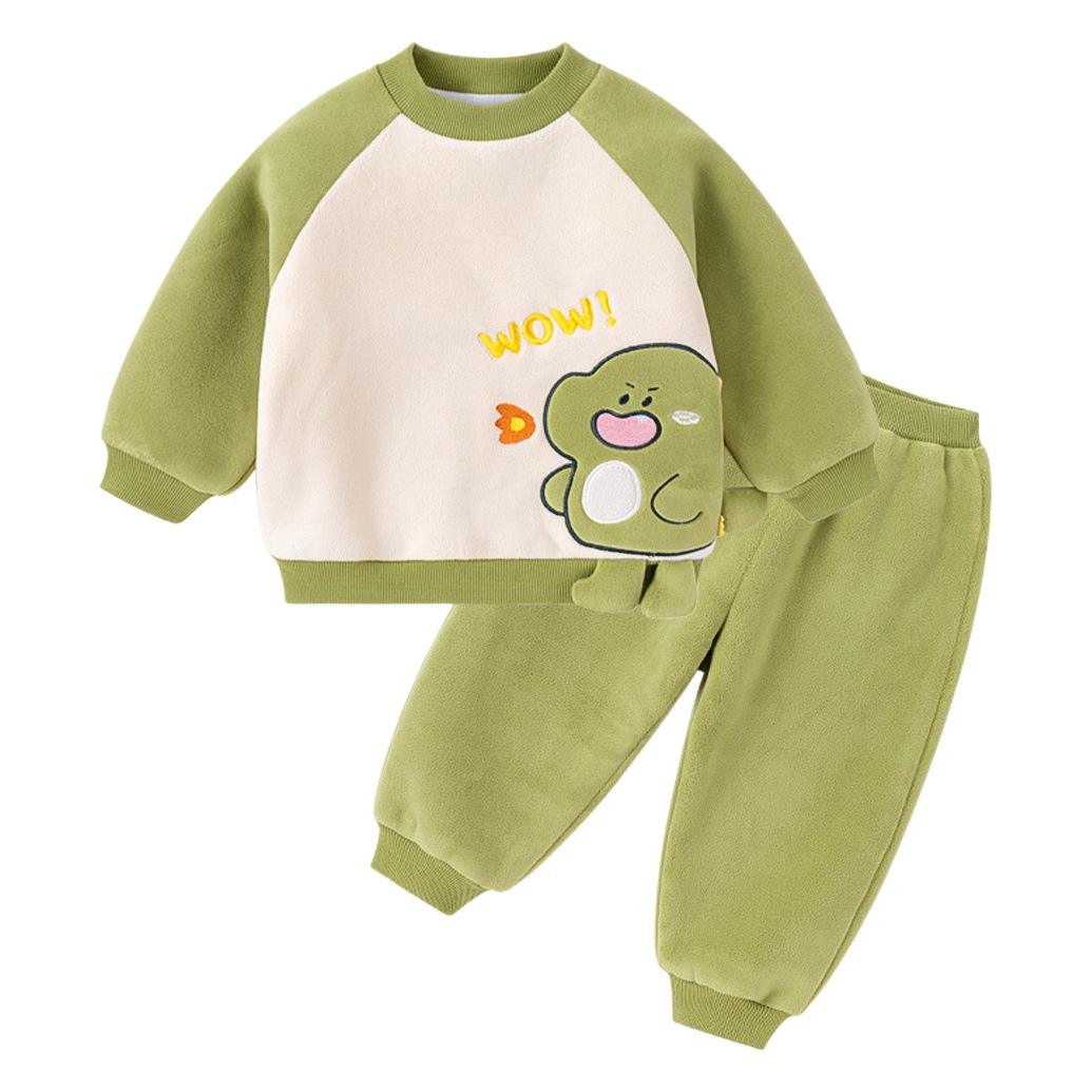 Traje de bebé Otoño e Invierno conjunto de dos piezas de niño lindo Invierno engrosada suéter de la muchacha pantalones de dibujos animados Bebé Pantalones Casuales