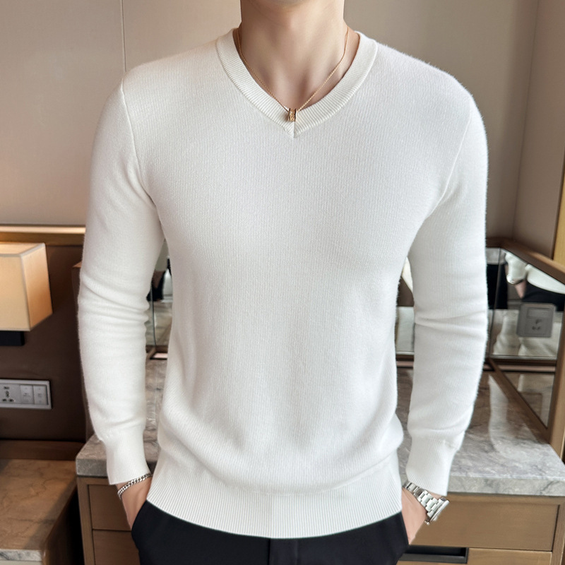 Winter one-piece velvet sweater men's V-neck fleece-lined bottoming shirt warm sweater thickened sweater self-heating sweater