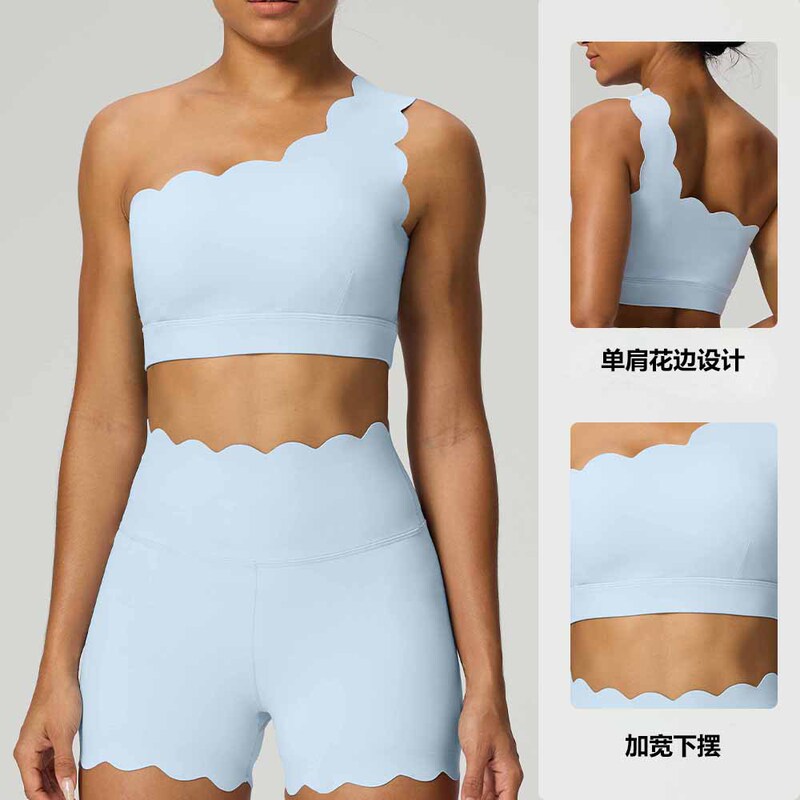 Cross-Border Oblique Single Shoulder Strap Sports Bra Beautiful Back Yoga Wear Women's Backless Lace Underwear Fitness Yoga Wear Top