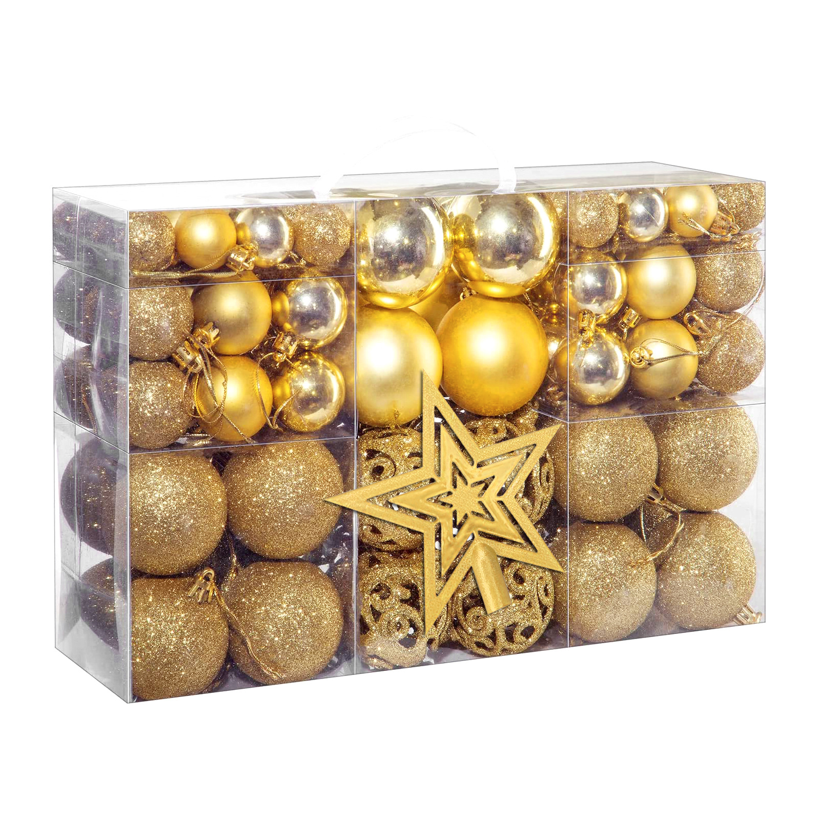 América Latina, decoración de árbol de Navidad 100 juegos portátiles de bolas de plástico hueco en caja colgante de bolas de Navidad image 23