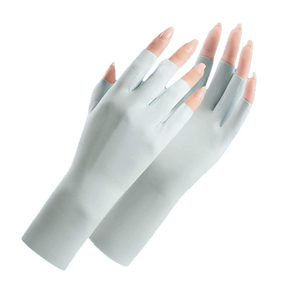 Summer silk breathable thin gloves for manicure, fingerless, UV protection