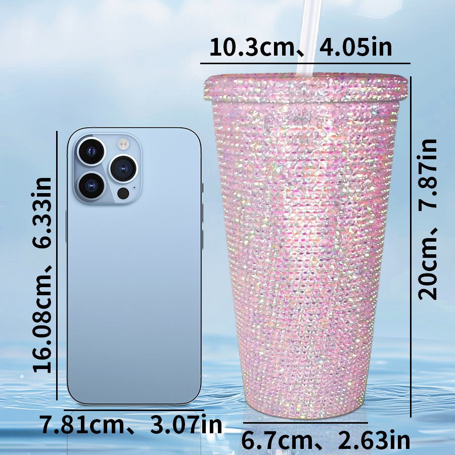 Taza de agua fría de gran capacidad de perlas de diamante doble copas de agua de café ps taza de agua de paja de diamante para mujeres