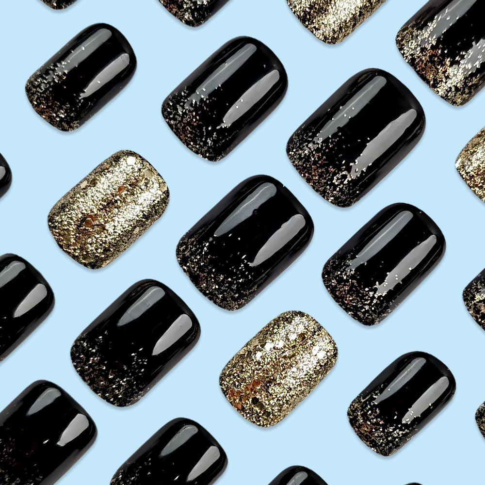 Ventas transfronterizas de polvo dorado brillante de uñas simple parche de uñas dulce cool al por mayor comercio exterior negro desgaste uñas image 4