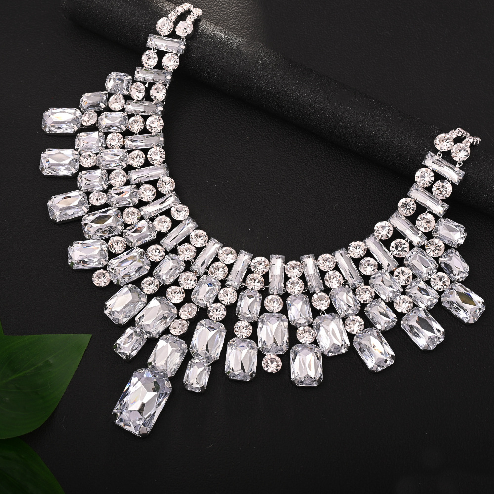 Bohemia con joyería de bordas exagerada cadena de clavícula pendientes de diamante accesorios de banquete Set de joyería