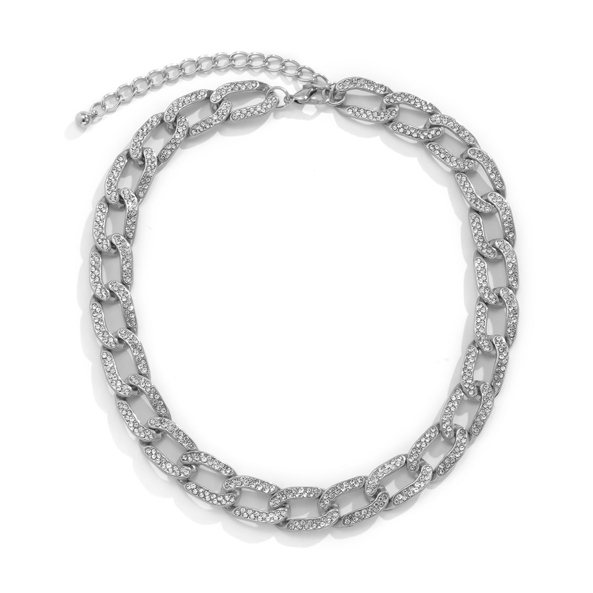 Cuban Link Necklace With Micro Inlaid Diamonds Minimalist Style_voghion.com