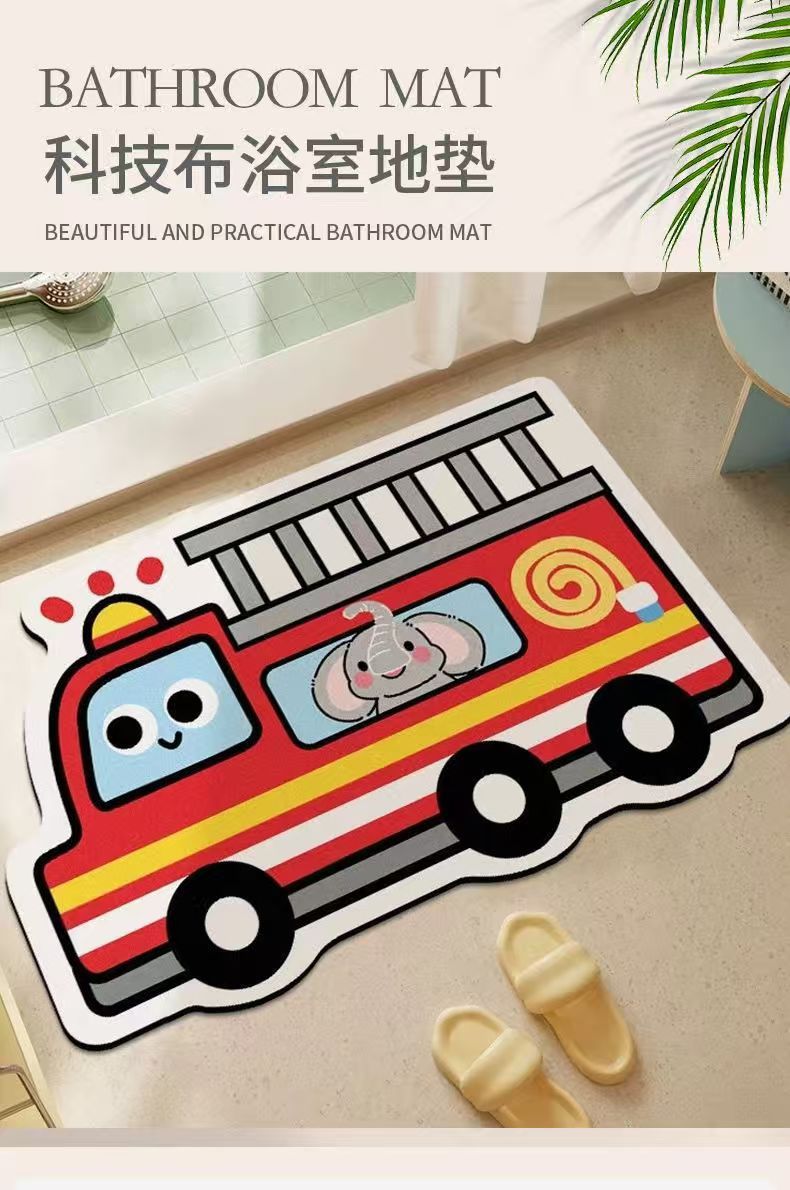 Cartoon Bathroom Absorbent Floor Mat Bathroom Entrance Foot Excavator Toilet Door Door Mat Shower Room Bath Mat