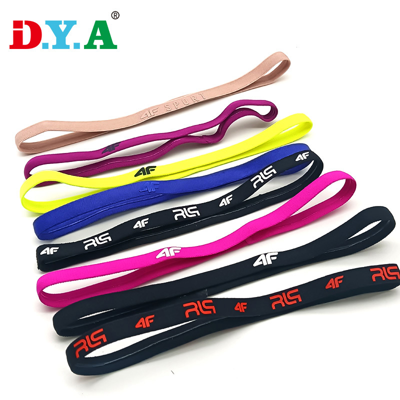 厂家定 制10mm宽硅胶印字LOGO防滑松紧带透明直线滴胶止滑吸汗带