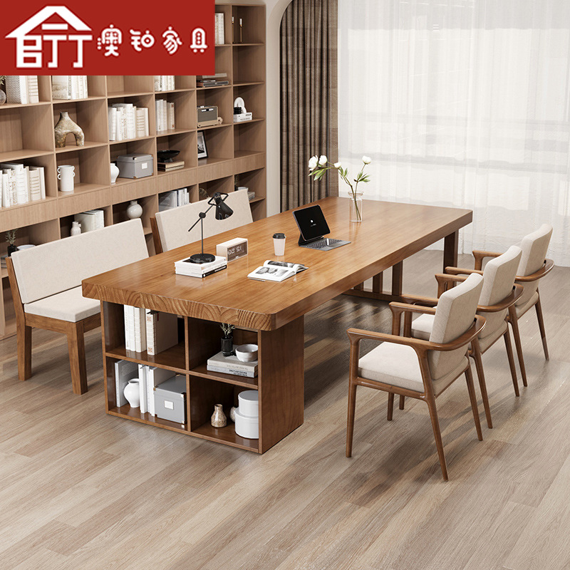 Australian Platinum Scandinavian Solid Wood Desk Long Table Student Home Writing Desk with Bookshelf Living Room Desk Workbench