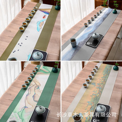 防水手繪桌旗中式現代簡約茶几電視櫃桌布棉麻禪意茶席麻布隔熱墊