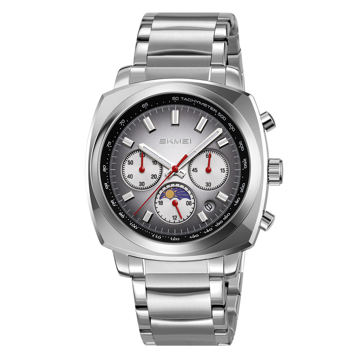 Momento de la belleza multifuncional cronógrafo de cuarzo hombre reloj de pulsera de acero deportivo de negocios nocturna impermeable mayorista transfronterizo