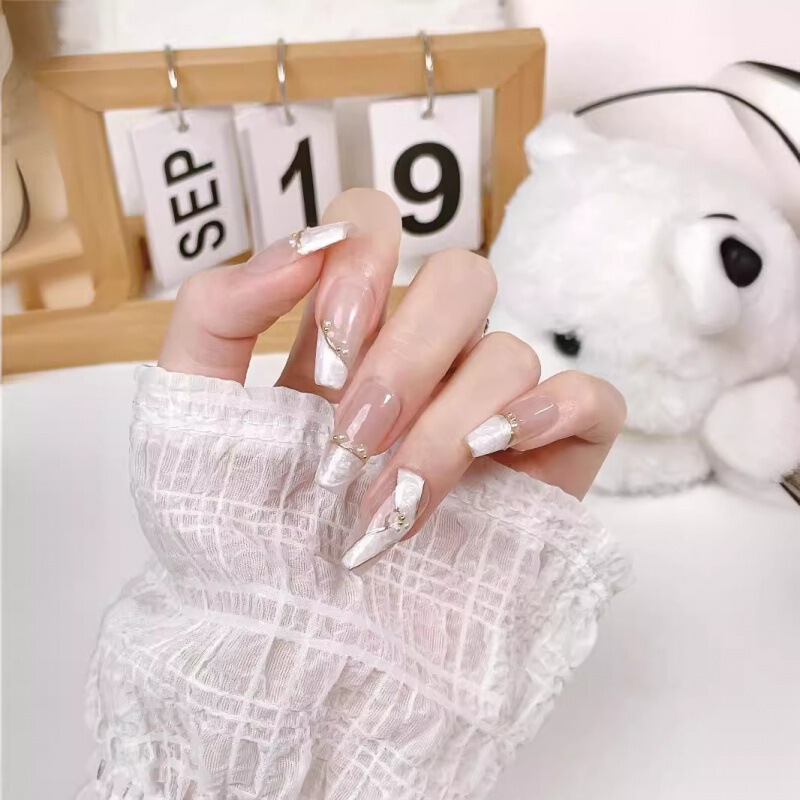 [Original Real Shot] Purely Handmade Wearable Nails, New Ribbon Manicure Patches, Finished Products, Wholesale Hot Style, Pure Desire to Whiten