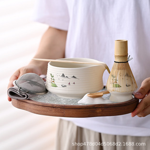 Cross-Border Japanese Ceramic Matcha Bowl Set with Decal Craftsmanship, Song Dynasty Tea Bowl, Tea Whisk, Tea Ceremony Gift Box