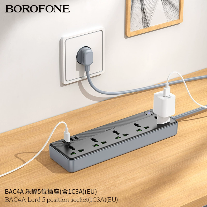 Зарядное устройство-адаптер настольного типа BOROFONE BAC4A 5-битный разъем AC, соответствующий требованиям США и ЕС, европейские витые вилки EU
