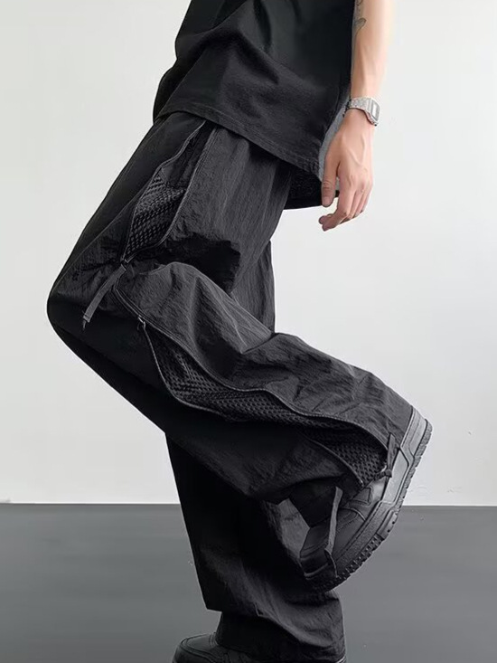 Mesh Breathable Quick-Drying Softshell Pants Men's Summer Thin Side Zipper Cargo Pants Trendy Fashion Hiking Pants