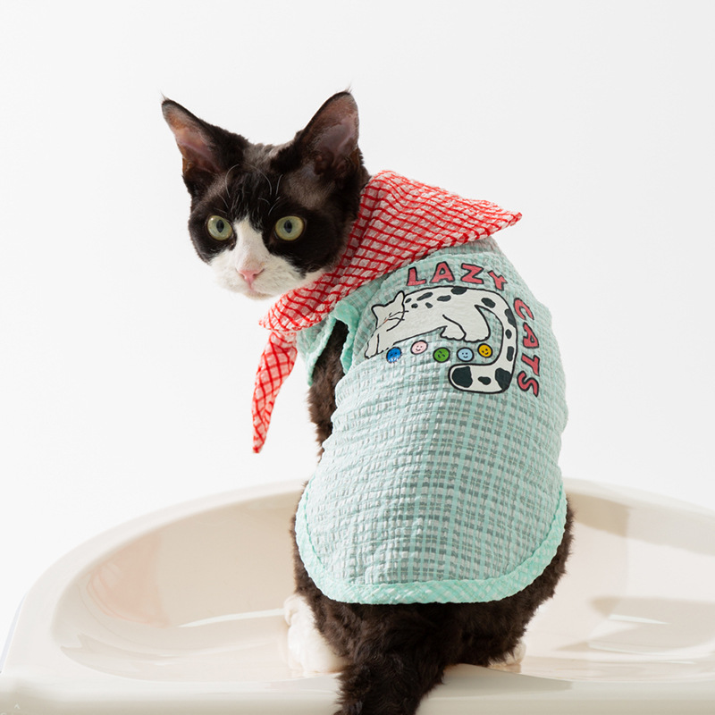 Primavera y verano gatito gatito pequeño gatito sin pelo gatito cuadrado burbujas lindas corbatas chaleco de dibujos animados gato azul ropa de mascotas gatos