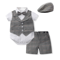 Cross-border summer new style boy and baby gentleman suit, year-old dress, climbing suit, vest, shorts, bow tie, multi-piece set wholesale
