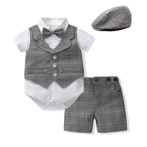 Cross-border summer new style boy and baby gentleman suit, year-old dress, climbing suit, vest, shorts, bow tie, multi-piece set wholesale