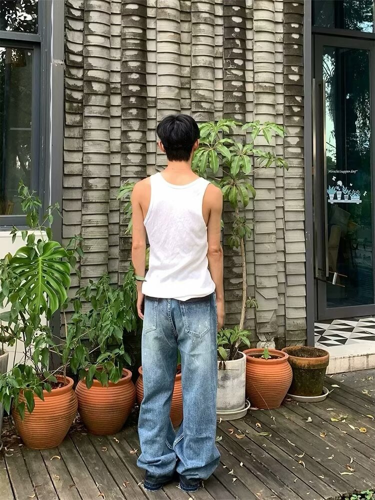 Men's Oversized Relaxed Fit Jeans Streetwear Splatter Wash Vintage Blue Paint Effect Denim (XS-3XL)_mkmklike.com