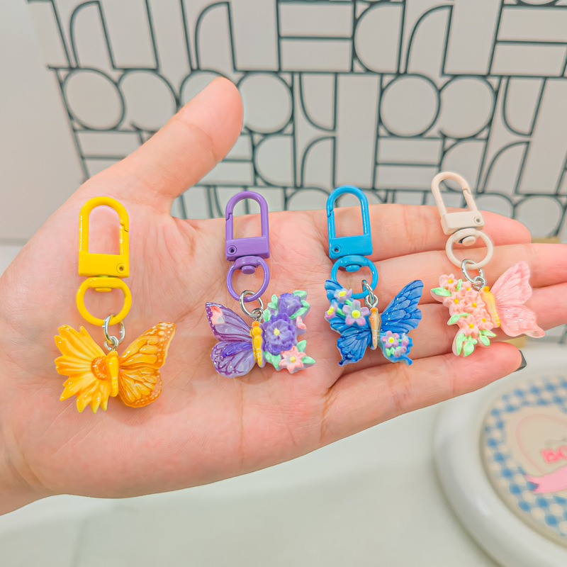 Colorful L60 Summer Vibrant Oil Painting Texture Flower Butterfly Keychain Creative Niche Mori Style Pendant for Girls