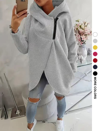 2026 large size women's clothing TK European and American cross-border women's long-sleeved casual hooded hoodie with front pocket zipper hooded