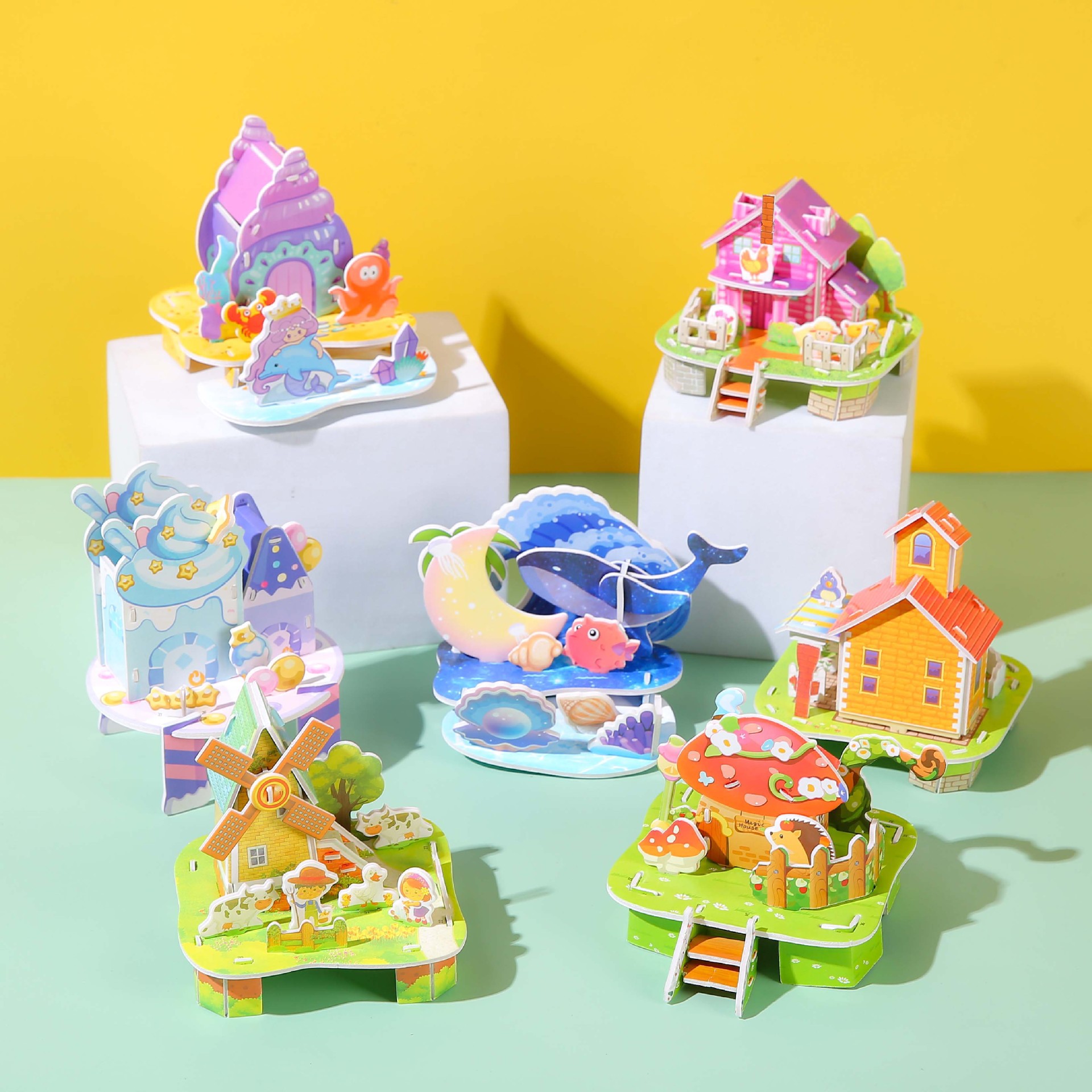 3D three-dimensional house puzzle DIY children explore simple hand assembled card puzzle toy table ornaments wholesale