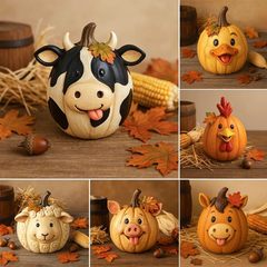 跨境Animal pumpkin statue ornaments农场动物南瓜树脂摆件