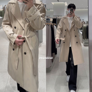 2024 New Autumn Clothing Men's Mid-Length Windbreaker Trendy Brand Fashion Handsome Mid-Length Casual Loose Windbreaker Jacket