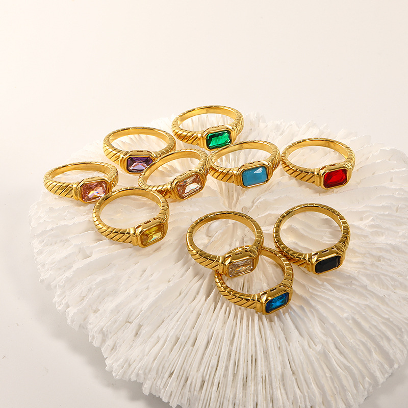 7g Weight 18K Gold Plated, Real Gold Plated Plating Material Real Gold Plated Rectangle 304 Stainless Steel Casual Simple Style Waterproof Non Tarnish Rings