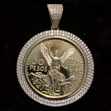 嘻哈风自由女神50比索金币吊坠项链 时尚镶钻纪念币项饰男女款
