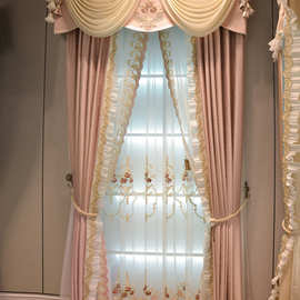 0WYV欧式窗帘法式窗幔帘头卧室美式客厅粉色遮光公主女孩飘窗2022