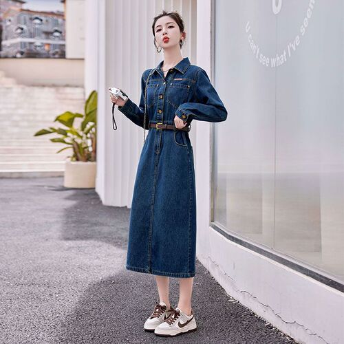 Jeans Skirt Dress with Elegant and Slimming Style, New Long-Sleeve Autumn Wear for Women, 2025 Trendy Texture and Quality