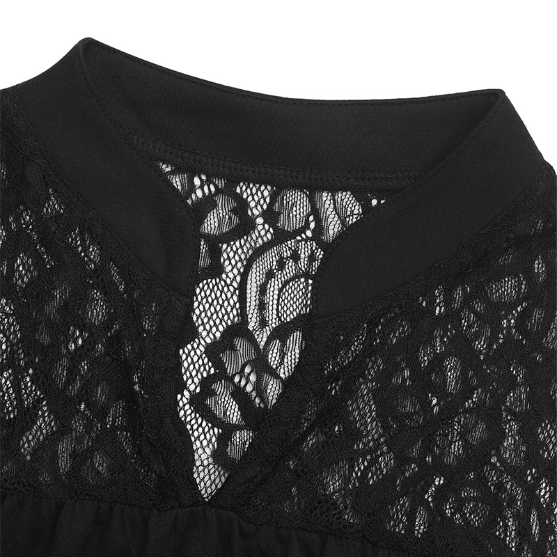 Women Summer Sleeveless Loose Solid Color Lace Stitching Dress