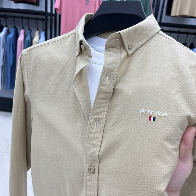 Foreign Trade Tail List 100 Pure Cotton Shirt Men's High-end Long-sleeved Casual Solid Color Embroidered Men's Shirt Autumn Top Foreign Trade Tail List 100 Pure Cotton Shirt Men's High-end Long-sleeved Casual Solid Color Embroidered Men's Shirt Autumn Top