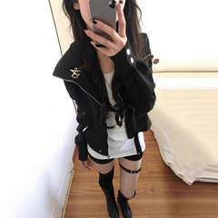 美式复古翻领外套女设计感小众2025年新款春秋短款辣妹风宽松夹克