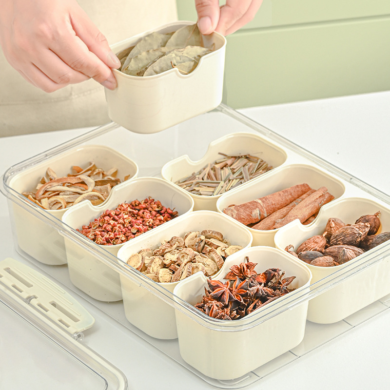 Caja de condimentos de subformato de cocina Caja de almacenamiento de gran capacidad sellada Almacenamiento de alimentos con tapa Caja de conservación del refrigerador Caja de ingredientes