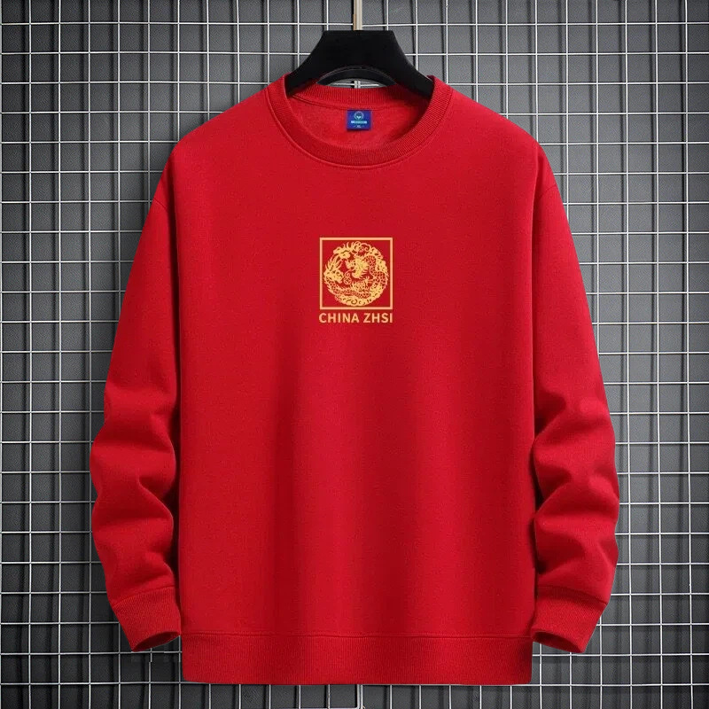 Autumn and winter 420g fleece-lined thickened crew neck sweatshirt for men, spring and autumn loose-fitting base shirt, casual sports t-shirt for men