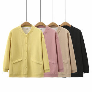 Plus size women's clothing chubby girl loose super slimming stand collar baseball uniform autumn versatile solid color long sleeve jacket 041843