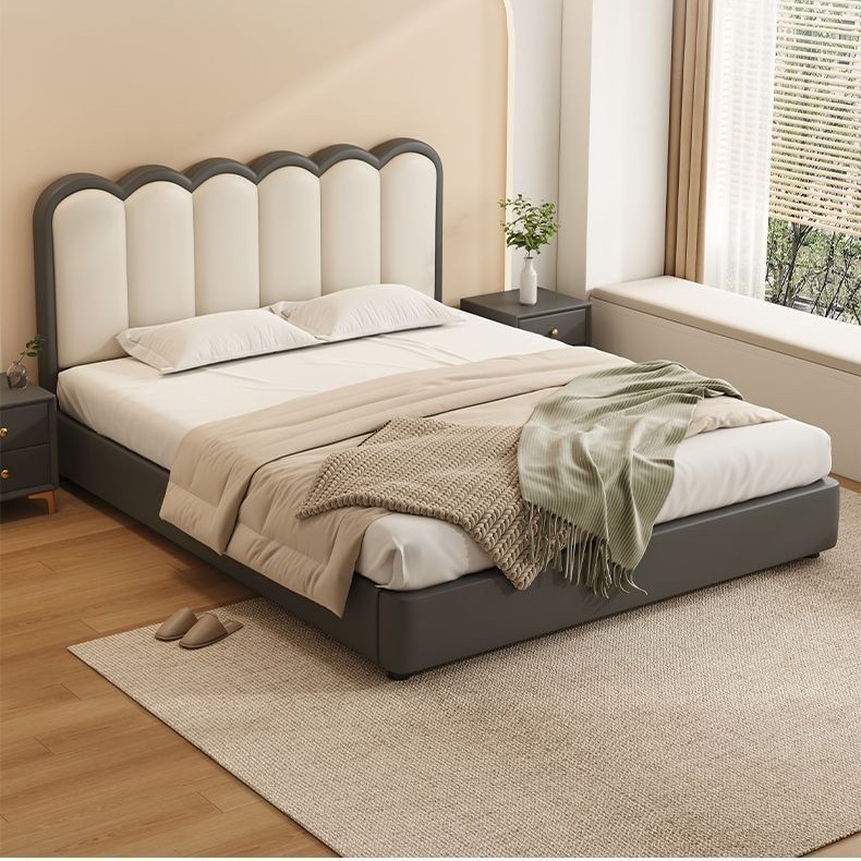 实木床家用主卧2米大床波浪床1.8m双人床简约1.2米    出租房床架