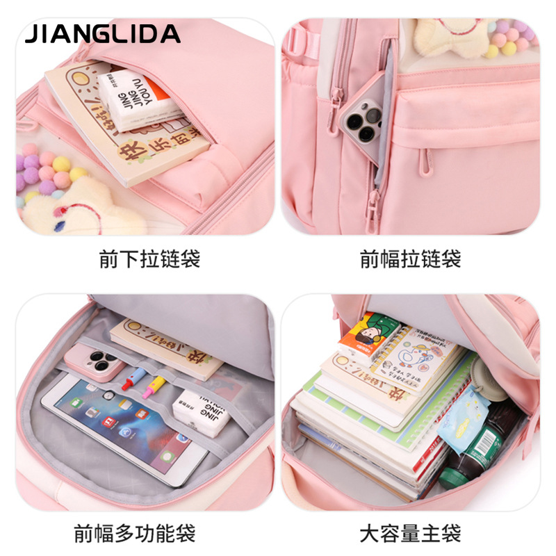 Mochila escolar transfronteriza para estudiantes de secundaria Bolso doloroso para estudiantes de secundaria de alto valor para mujeres Mochila de nailon de gran capacidad para viajes ultraligeros