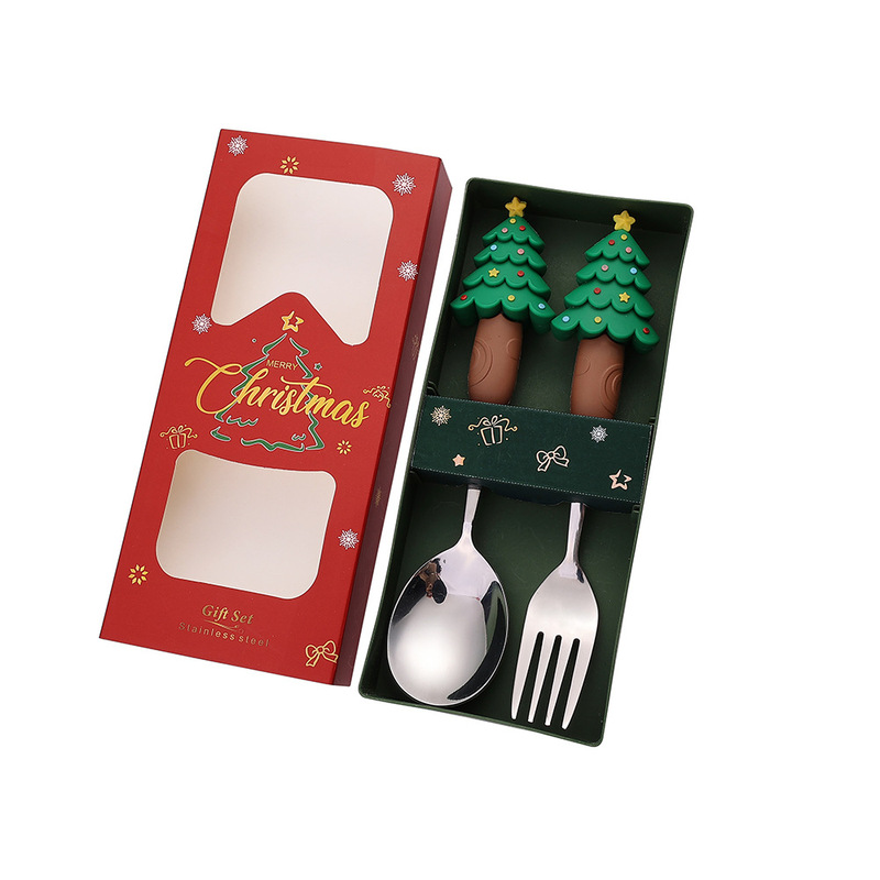 新しいクリスマス人形スプーンとフォークかわいい楽しいサンタクロースクリスマスツリーゴールデンクリスマスフォークとスプーン食器セット|undefined