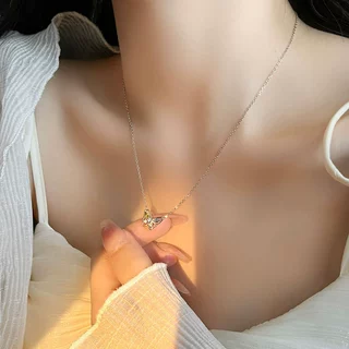 S925纯银彩色锆石蝴蝶项链小众甜美锁骨链设计高级感轻奢百搭吊坠