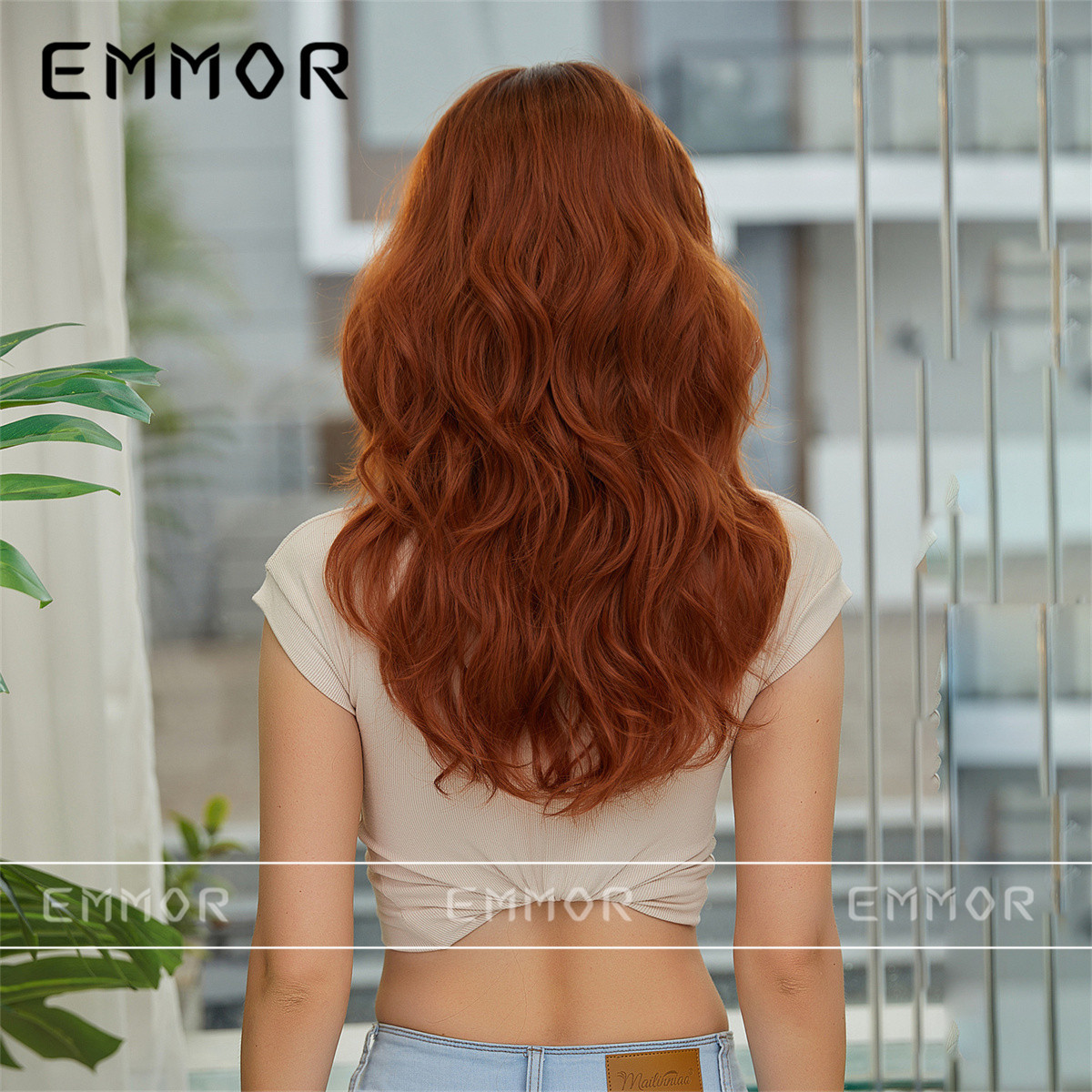 Europa y América transfronteriza Venta caliente de las mujeres peluca flequillo onda grande Pelo Largo rizado natural perezoso fibra química peluca cabeza cubierta